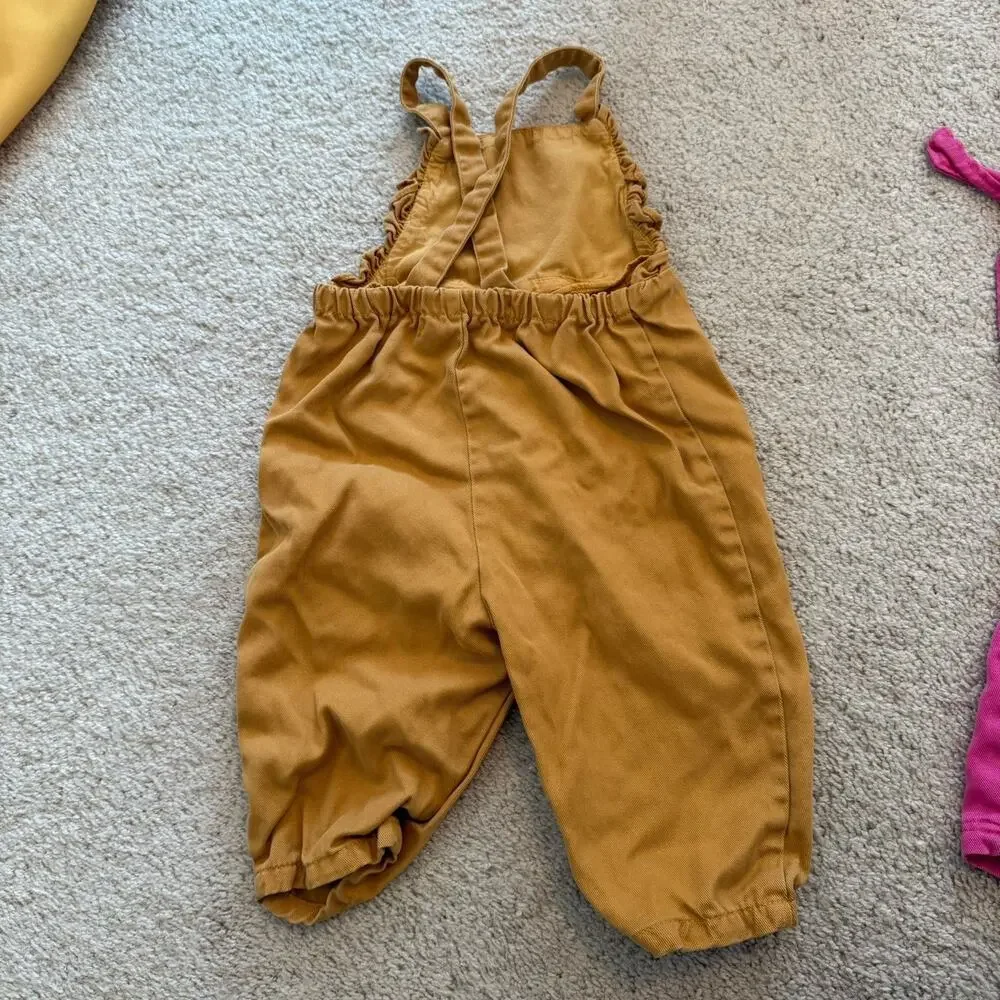 Lot of 2 12-18M Zara romper one-piece pink brown cotton button short sleeve